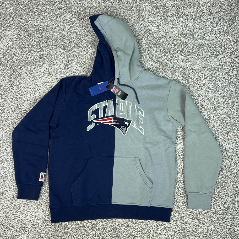 New England Patriots Mens Sweatshirt XL Blue Gray NFL Football Staple Hoodie